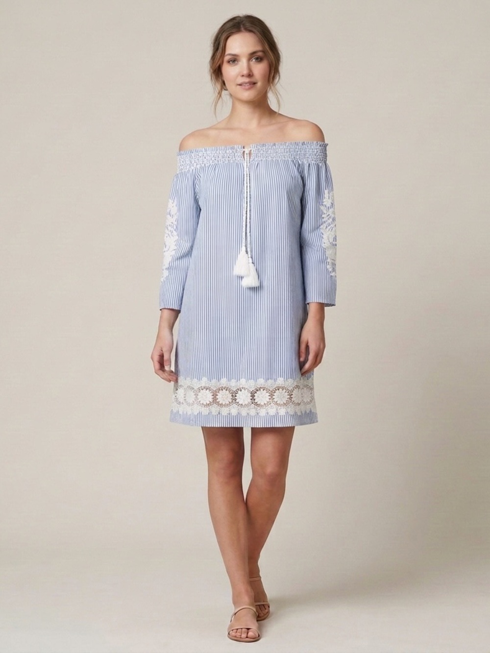 Beautiful Crown & Ivy cotton off-the-shoulder Summer dress.